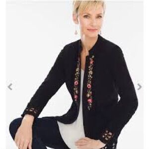 Chico's Black Jacket with Floral Embroidery